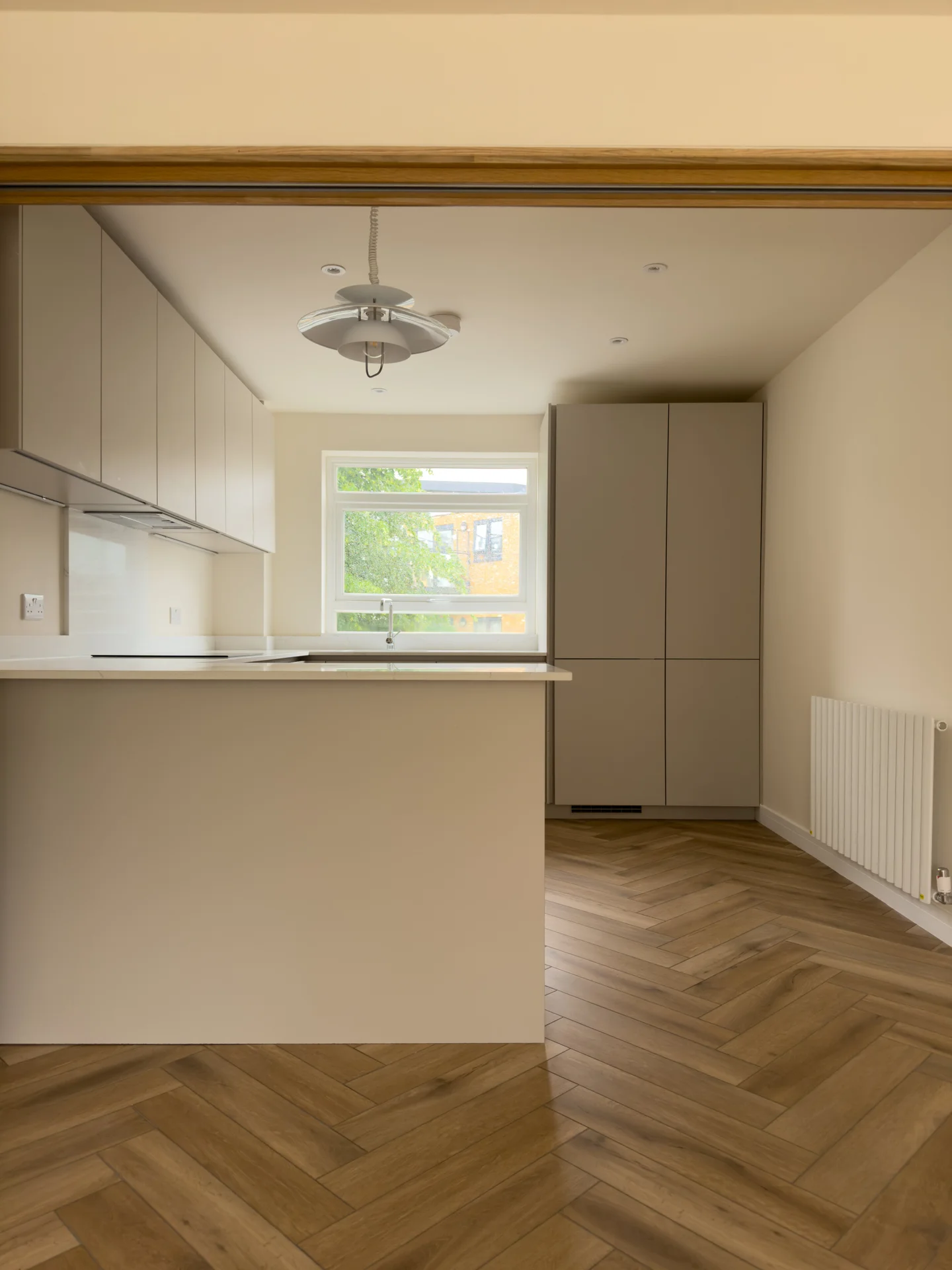 Kitchen island and living space, after